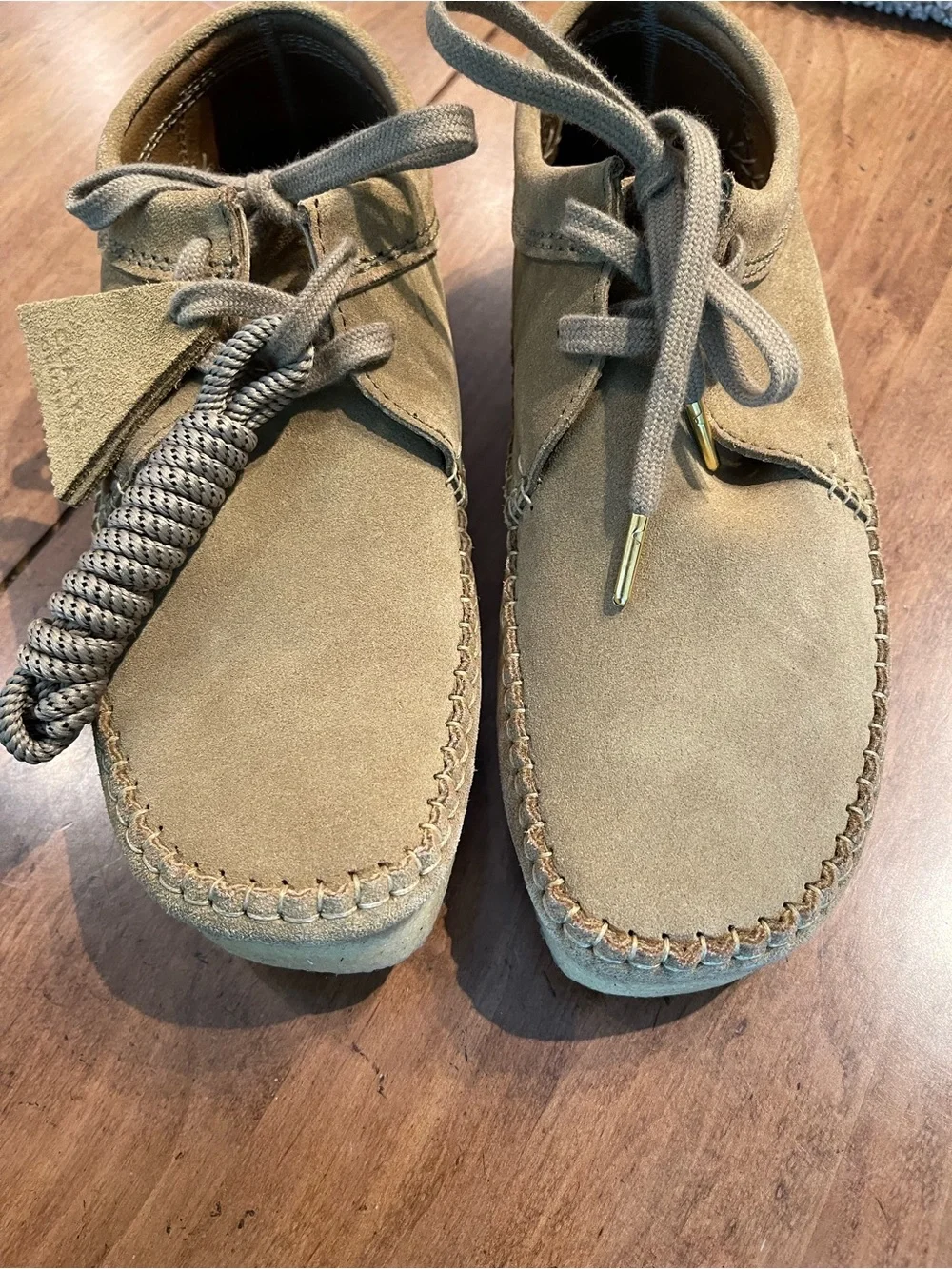 Clarks Suede Lace-Up Moccasin in Light Khaki